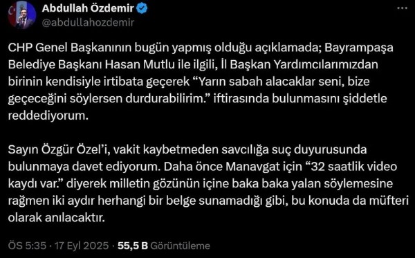 AK Parti'den CHP'li Özgür Özel'in Bayrampaşa iftiralarına sert tepki! 'Müfteri olarak hatırlanacak'